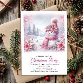 Merry Pink Snowman Editable Christmas Kids Invite 招待状
