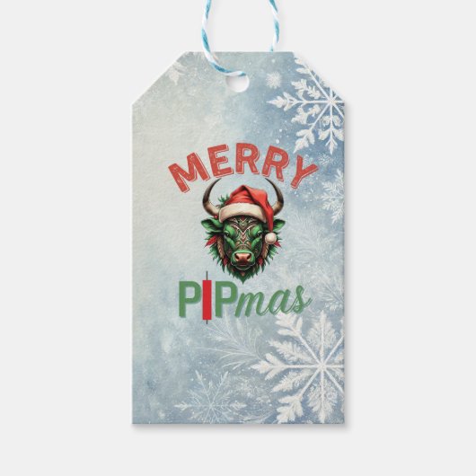 Merry PIPmas Trading Bull Christmas Design – Funny ギフトタグ (正面)