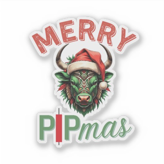 Merry PIPmas Trading Bull Christmas Design – Funny シール (正面)