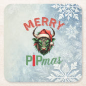 Merry PIPmas Trading Bull Christmas Design – Funny スクエアペーパーコースター (正面)