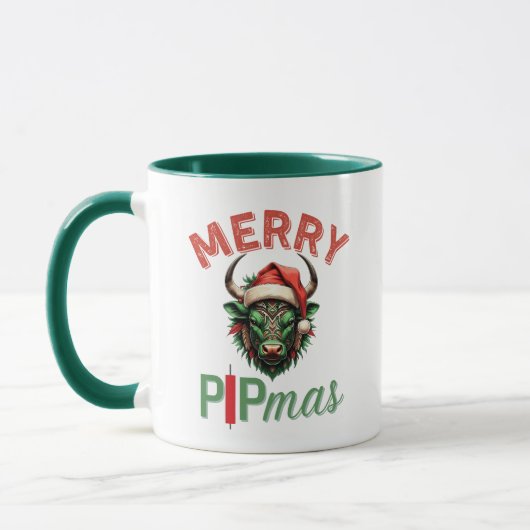 Merry PIPmas Trading Bull Christmas Design – Funny マグカップ (左)