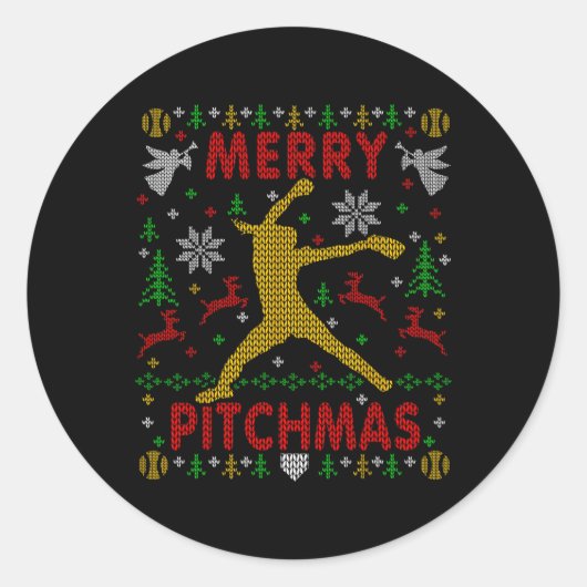 Merry Pitchmas Fastpitch Softll Pitcher Ugly Chris ラウンドシール (正面)