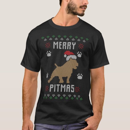 Merry Pitmas Funny Ugly Christmas Sweater Pit Bull Tシャツ (正面)