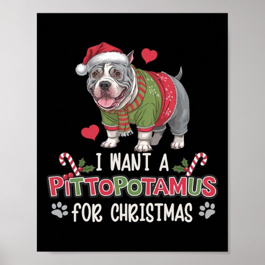 Merry Pitmas Pitbull Dog I Love My Pittopotamus Ch ポスター (正面)