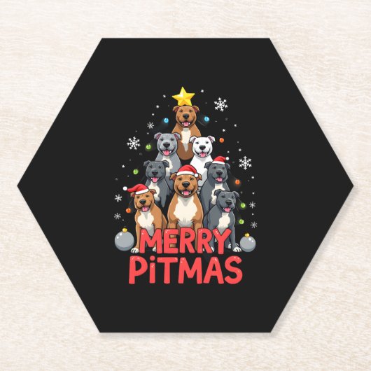 Merry Pitmas Pitbull Dog Ugly Christmas Sweater Tr ペーパーコースター (正面)