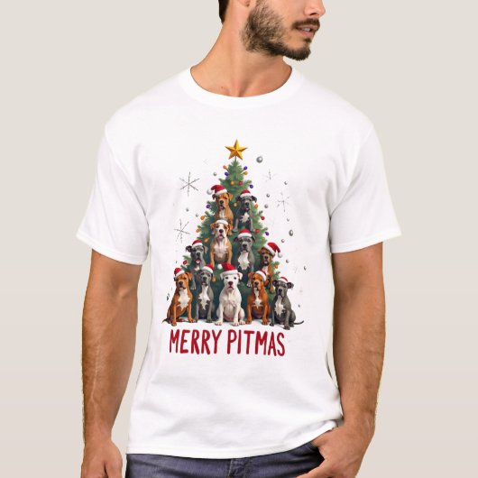 Merry Pitmas Pitbull Dog Ugly Christmas Sweater Tr Tシャツ (正面)
