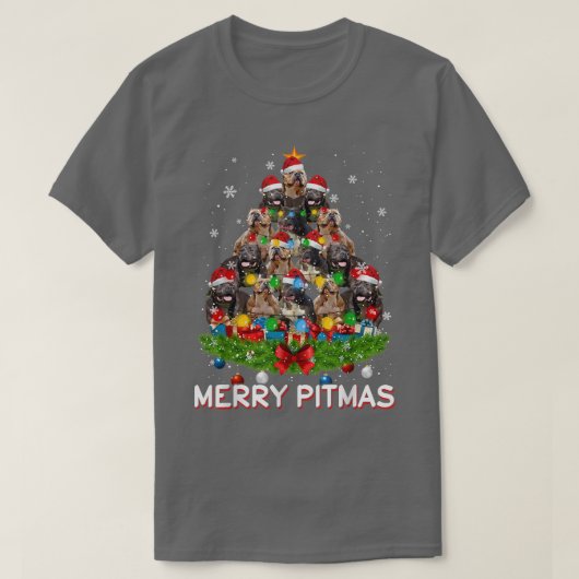 Merry Pitmas Pitbull Dog Ugly Christmas Sweater Tr Tシャツ (デザイン正面)