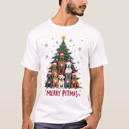 Merry Pitmas Pitbull Dog Ugly Christmas Sweater Tr Tシャツ (正面)