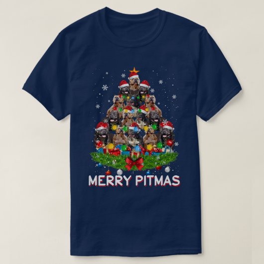Merry Pitmas Pitbull Dog Ugly Christmas Sweater Tr Tシャツ (デザイン正面)
