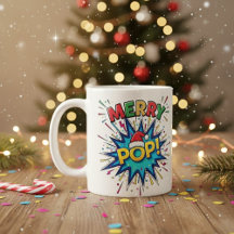 Merry Pop: Vibrant Comic Art Christmas Mug with Sa