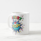 Merry Pop: Vibrant Comic Art Christmas Mug with Sa コーヒーマグカップ (正面左)