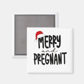 Merry & Pregnant Pregnancy Announcement Santa Hat マグネット (正面/裏面)