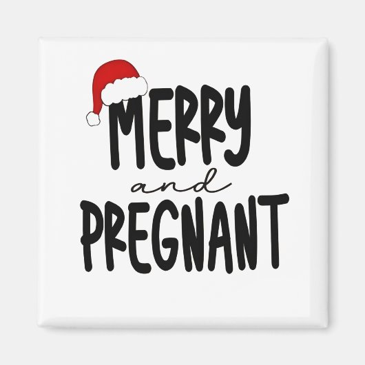 Merry & Pregnant Pregnancy Announcement Santa Hat マグネット (正面)