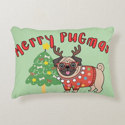 Merry PUGmas アクセントクッション (正面)