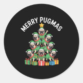 Merry Pugmas Funny Pug Christmas Tree Holiday Long ラウンドシール (正面)