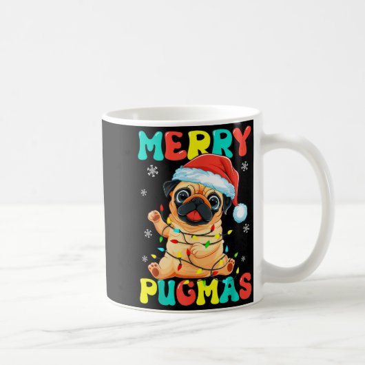 Merry Pugmas Pug Christmas Santa Pug Xmas Lights D コーヒーマグカップ (右)