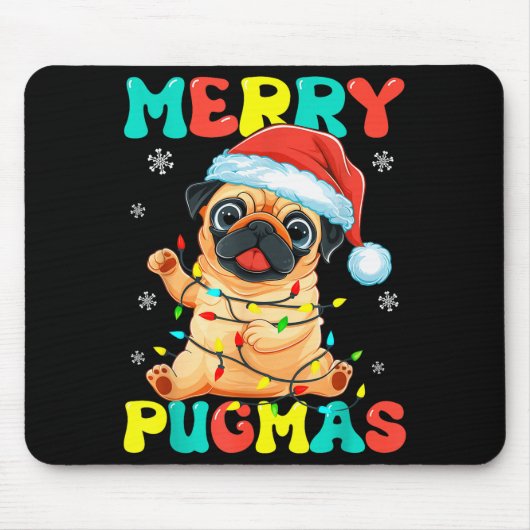 Merry Pugmas Pug Christmas Santa Pug Xmas Lights D マウスパッド (正面)