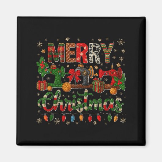 Merry Quiltmas Quilter Sewing Retreat Pajama Chris マグネット (正面)