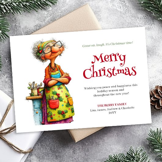 Merry Quirky Woman Editable Digital Greeting シーズンカード