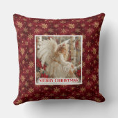 Merry Red and Gold Angel Victorian Gift Pillow クッション (裏面)