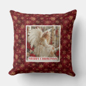 Merry Red and Gold Angel Victorian Gift Pillow クッション (正面)