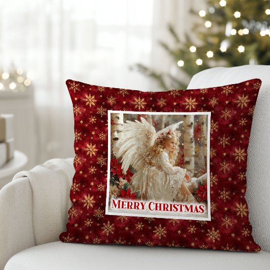 Merry Red and Gold Angel Victorian Gift Pillow クッション