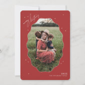 Merry Red Scallop Frame Holiday Photo Card シーズンカード (正面)
