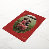 Merry Red Scallop Frame Holiday Photo Card 箔シーズンカード (回転した状態)