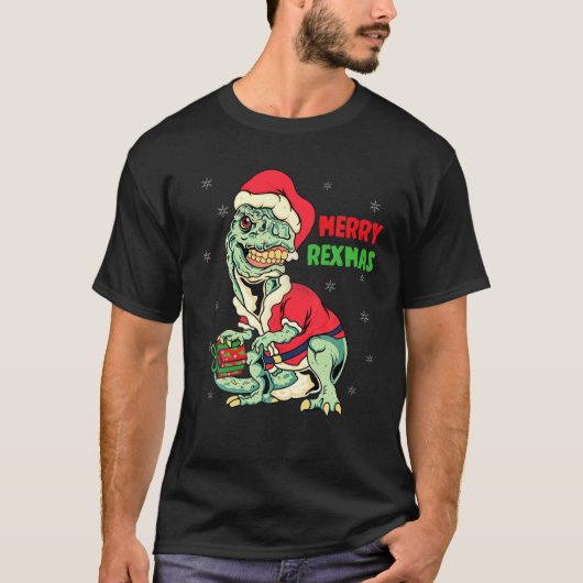 Merry Rexmas Rawr T Rex Christmas Dinosaur Santa R Tシャツ (正面)