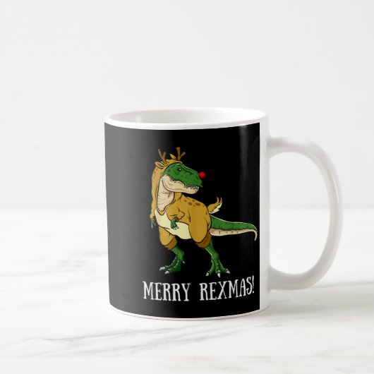 Merry Rexmas Reindeer T-rex Rudolph Dinosaur Chris コーヒーマグカップ (右)