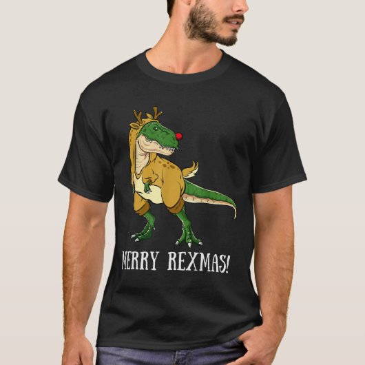 Merry Rexmas Reindeer T-rex Rudolph Dinosaur Chris Tシャツ (正面)