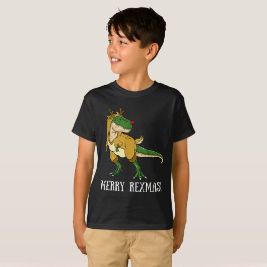 Merry Rexmas Reindeer T-rex Rudolph Dinosaur Chris Tシャツ (正面フル)
