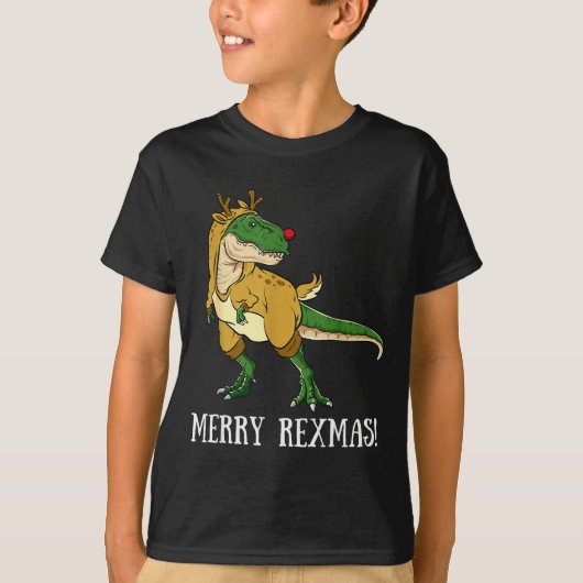 Merry Rexmas Reindeer T-rex Rudolph Dinosaur Chris Tシャツ (正面)