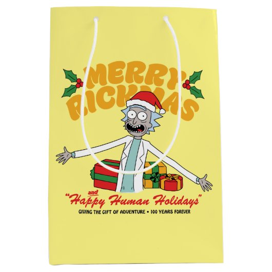 Merry Rickmas and Happy Human Holidays ミディアムペーパーバッグ (正面)