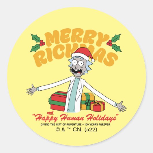 Merry Rickmas and Happy Human Holidays ラウンドシール (正面)
