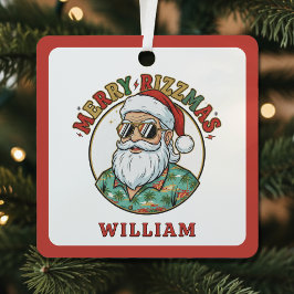 Merry Rizzmas Santa Claus in Sunglasses Funny Xmas メタルオーナメント