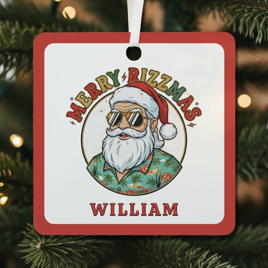 Merry Rizzmas Santa Claus in Sunglasses Funny Xmas メタルオーナメント