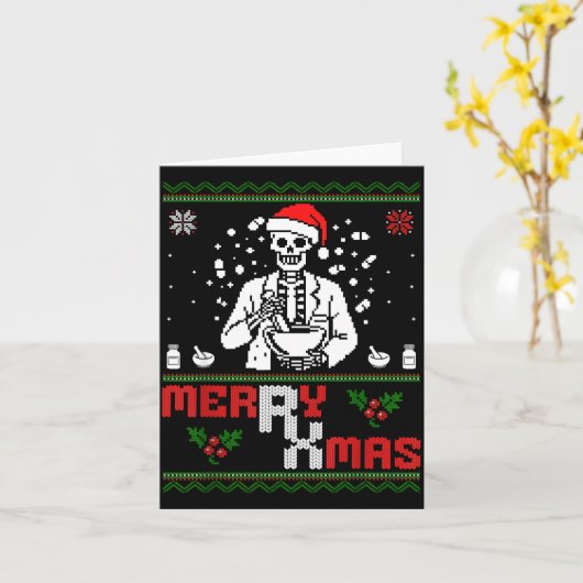 Merry Rx Mas Skeleton Pharmacist Pharmacy Tech Ugl カード (黄色い花)