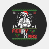 Merry Rx Mas Skeleton Pharmacist Pharmacy Tech Ugl ラウンドシール (正面)