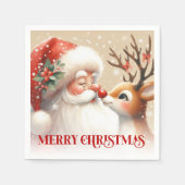 Merry Santa and Rudolph Christmas Napkins Dinner   スタンダードカクテルナプキン (正面)