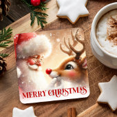 Merry Santa and Rudolph Festive Christmas Coasters スクエアペーパーコースター