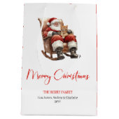 Merry Santa Claus Custom Editable Christmas Wrapp ミディアムペーパーバッグ (裏面)