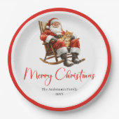 Merry Santa Claus Custom Name Editable Party Plate ペーパープレート (正面)