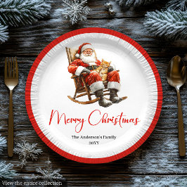 Merry Santa Claus Custom Name Editable Party Plate ペーパープレート