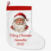 Merry Santa Claus Custom Name Editable Stocking ラージクリスマスストッキング (正面)