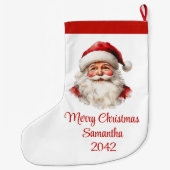 Merry Santa Claus Custom Name Editable Stocking ラージクリスマスストッキング (裏面)