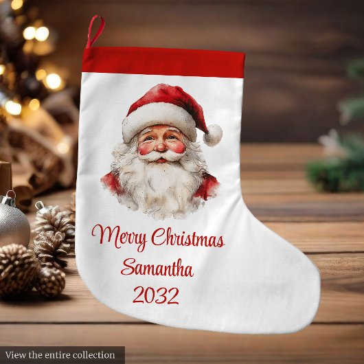 Merry Santa Claus Custom Name Editable Stocking ラージクリスマスストッキング