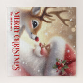 Merry Santa Claus Rudolph Personalized Kids Gift  ジグソーパズル (横)