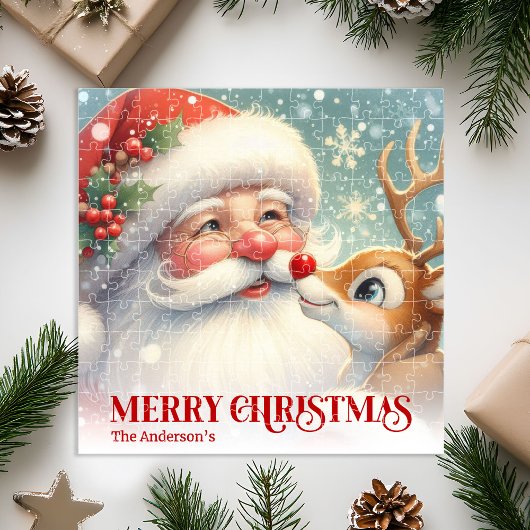 Merry Santa Claus Rudolph Personalized Kids Gift  ジグソーパズル