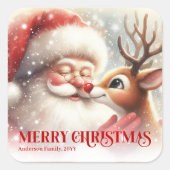 Merry Santa Claus Rudolph Personalized Kids Gift スクエアシール (正面)